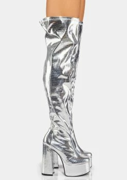 Lemon Drop By Privileged Platforms Silver Bodie Knee High Boots