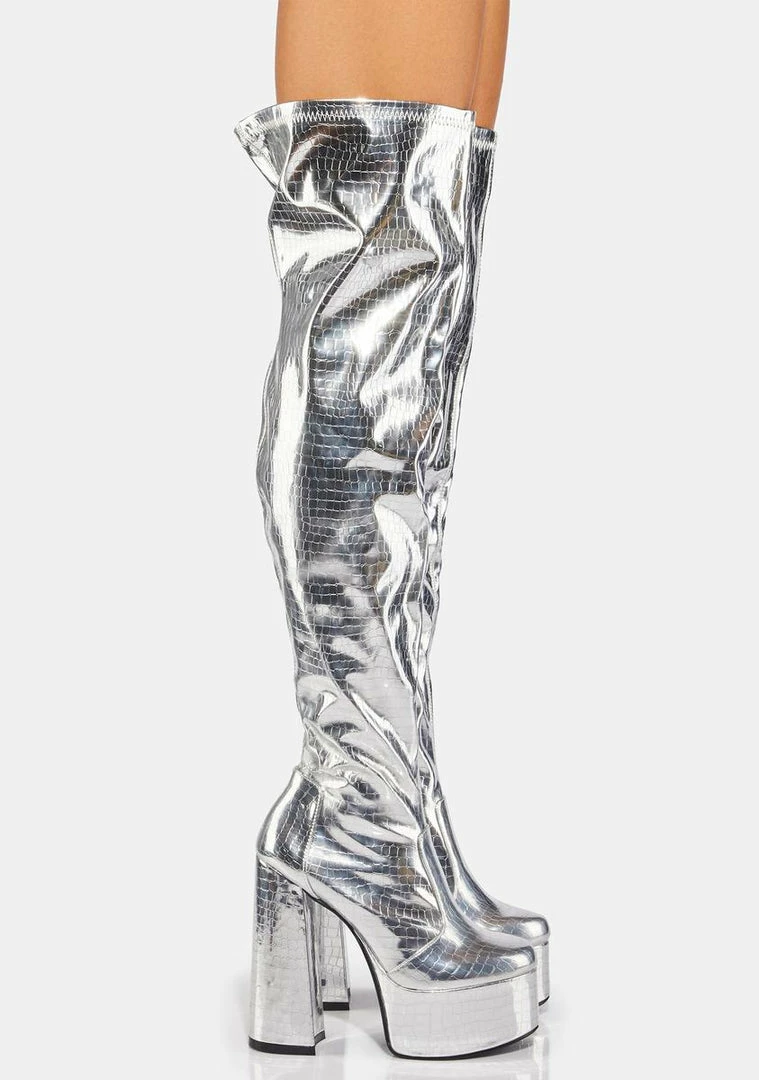 Best Pirce π Lemon Drop By Privileged Platforms Silver Bodie Knee High π₯Ύ Boots π 2 Lemon Drop By Privileged Platforms Silver Bodie Knee High Boots