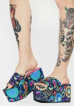 Lemon Drop By Privileged Platforms Navy Paisley Lenox Platform Sandals