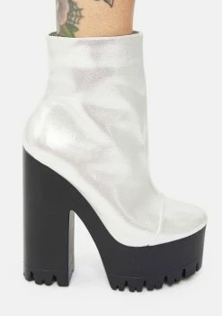 Lemon Drop By Privileged Platforms Silver Odiana Platform Ankle Boots