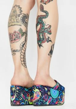 Lemon Drop By Privileged Platforms Navy Paisley Lenox Platform Sandals