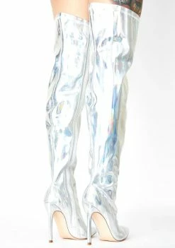 Lemon Drop By Privileged Boots & Booties Silver Feather Thigh High Boots