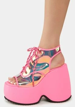 Cheapest π₯° Lemon Drop By Privileged Pink Saphira Platform Wedges βοΈ 8 Lemon Drop By Privileged Pink Saphira Platform Wedges