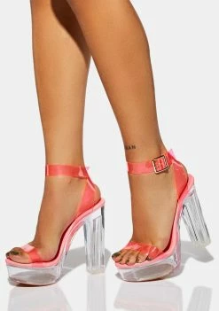 Lemon Drop By Privileged Hot Pink Hoko Clear Platform Heels