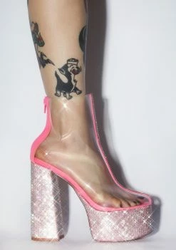 Lemon Drop By Privileged Pink Brandie Rhinestone Heels Platforms
